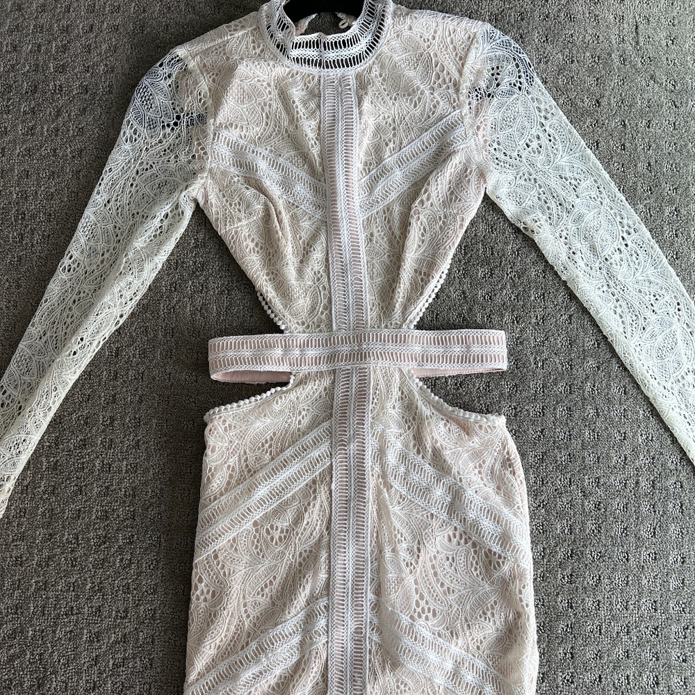 missguided open back lace mini dress